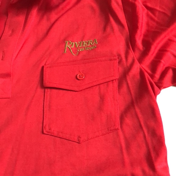 Lancer M Red Polo collar short sleeve Vintage Pocket split hem Excellent Conditi - Picture 7 of 9